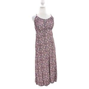 Old Navy Pink Floral Botanical Key Hole Spaghetti Straps Cami Maxi Dress Size S